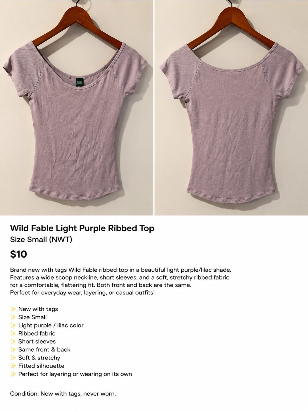 Wild Fable ribbed top in a beautiful soft lilac/light mauve shade Size Small NWT